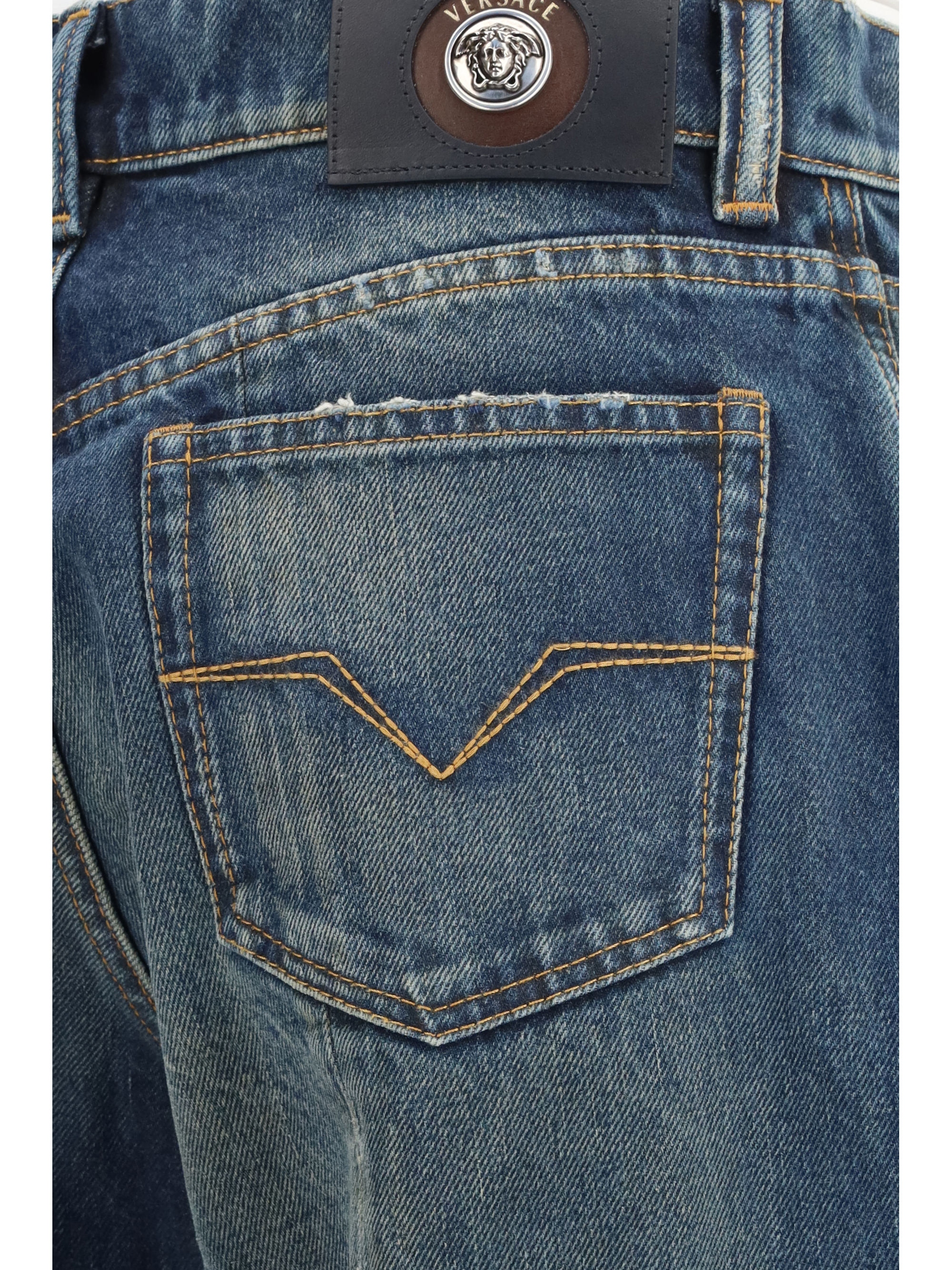Distressed straight-leg cotton denim Jeans
