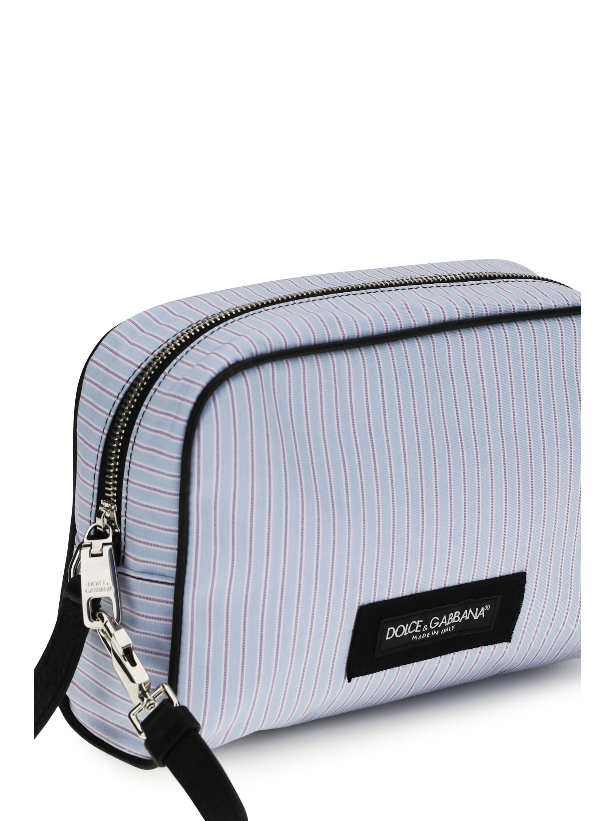 Striped poplin and leather Handbag