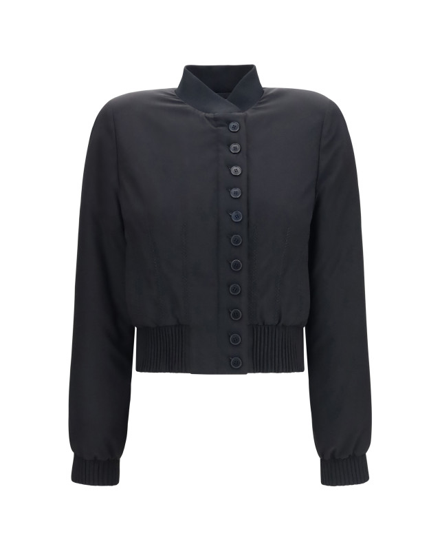 Buttoned Bomber Jacket with visible stitching