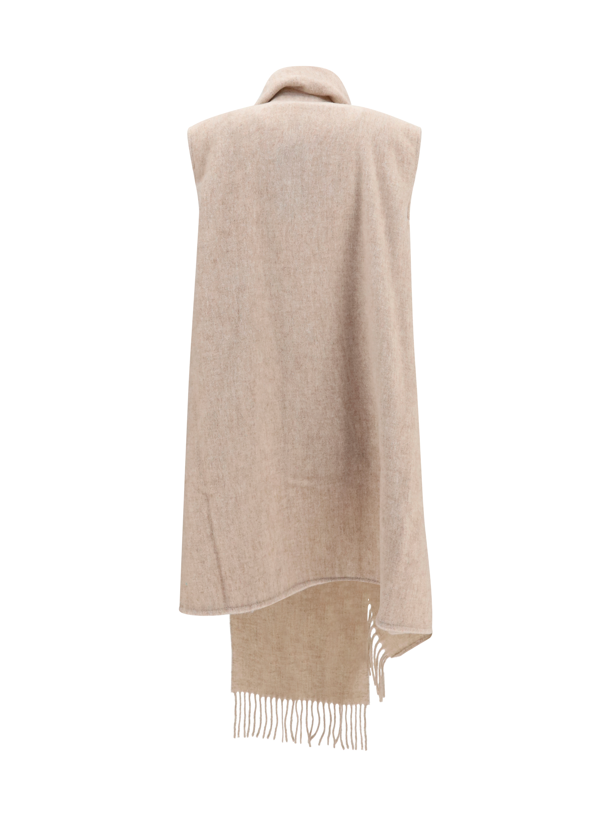 High-neck wool Cape with concealed closure and fringes