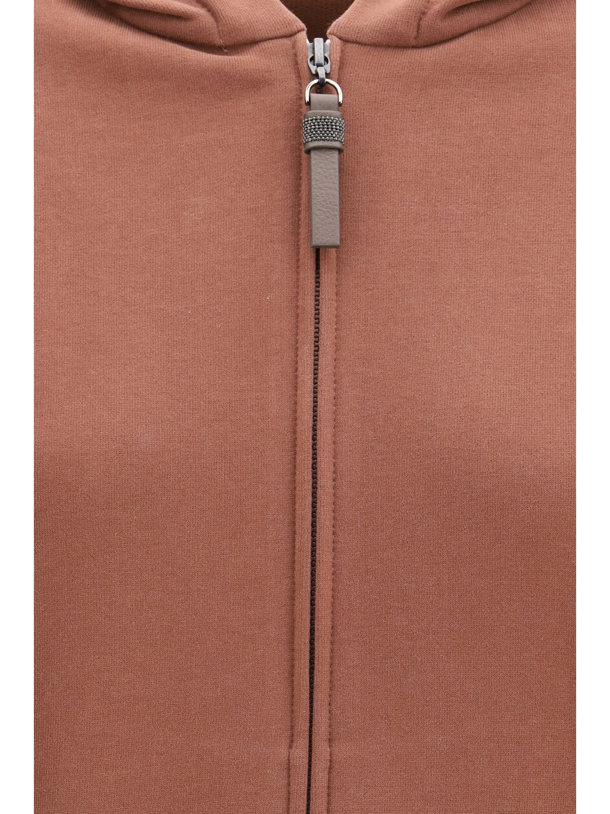 Hooded smooth cotton Sweatshirt with shiny zipper pull