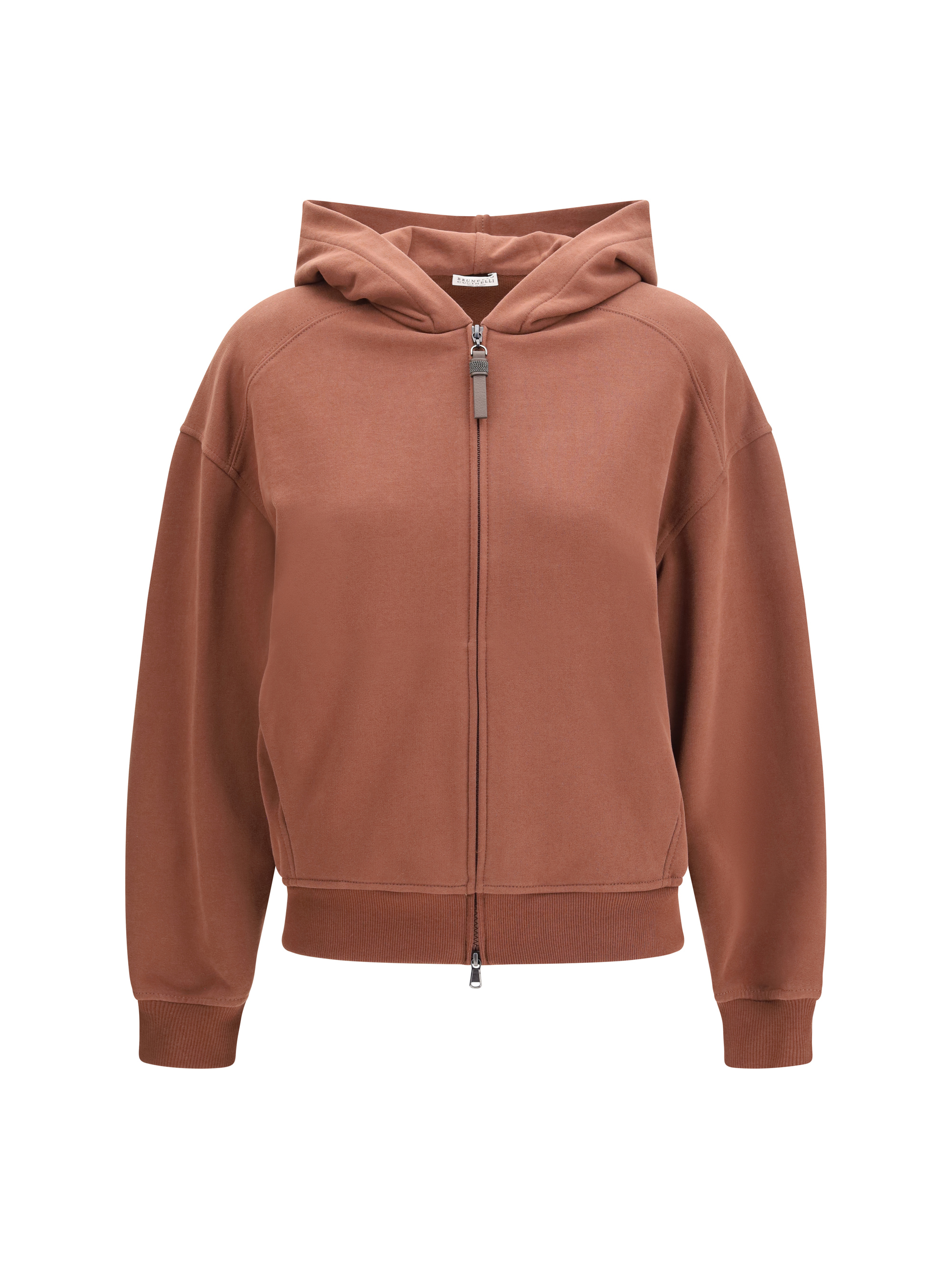 Hooded smooth cotton Sweatshirt with shiny zipper pull