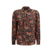 Silk Flora print Shirt with neck bow