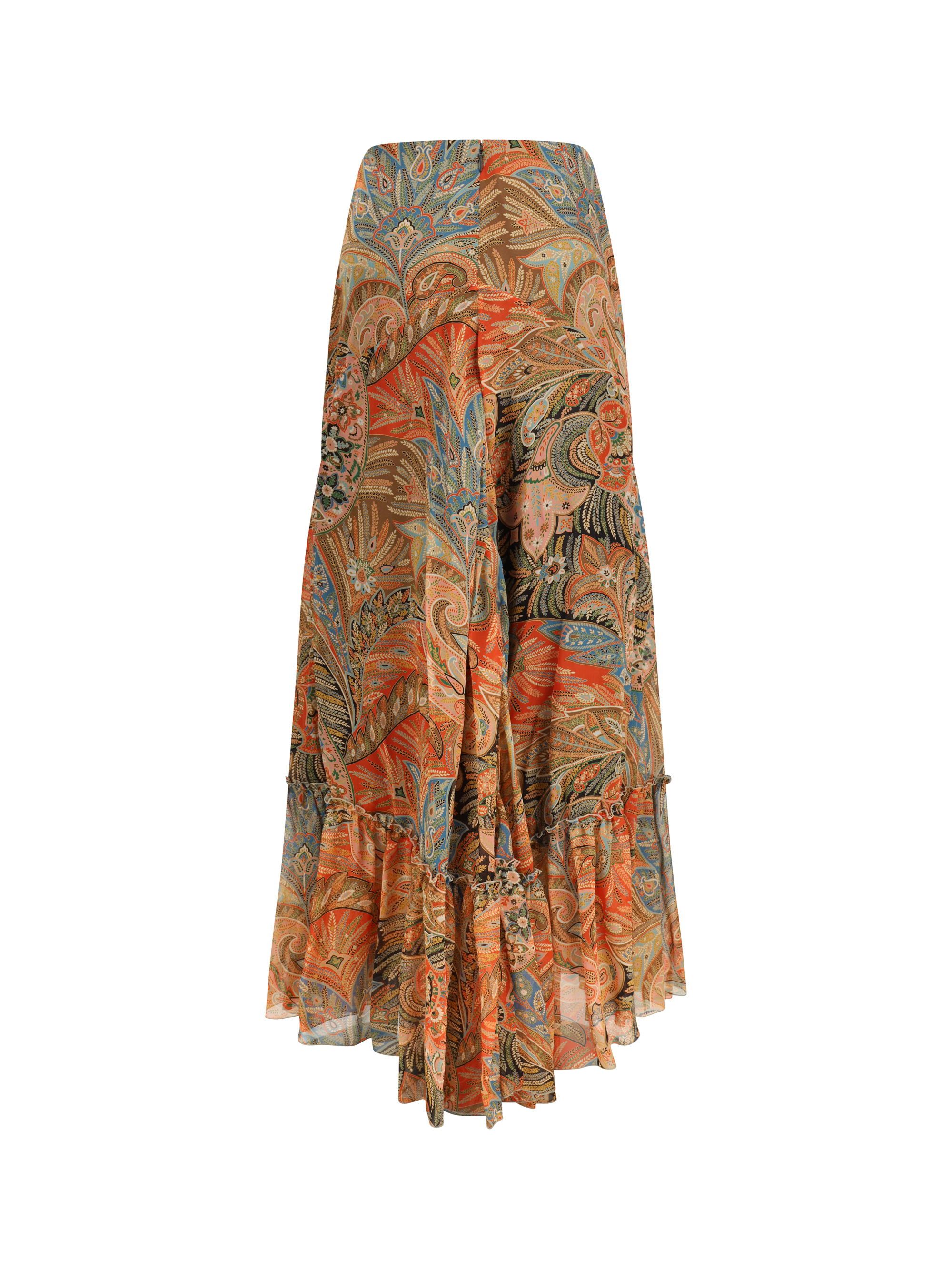 Silk long Skirt with flounce and paisley motif
