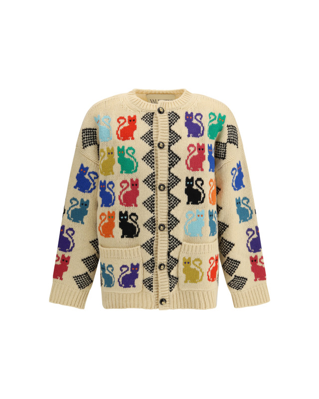 Cardigan with Le Chat de la Maison jacquard motif