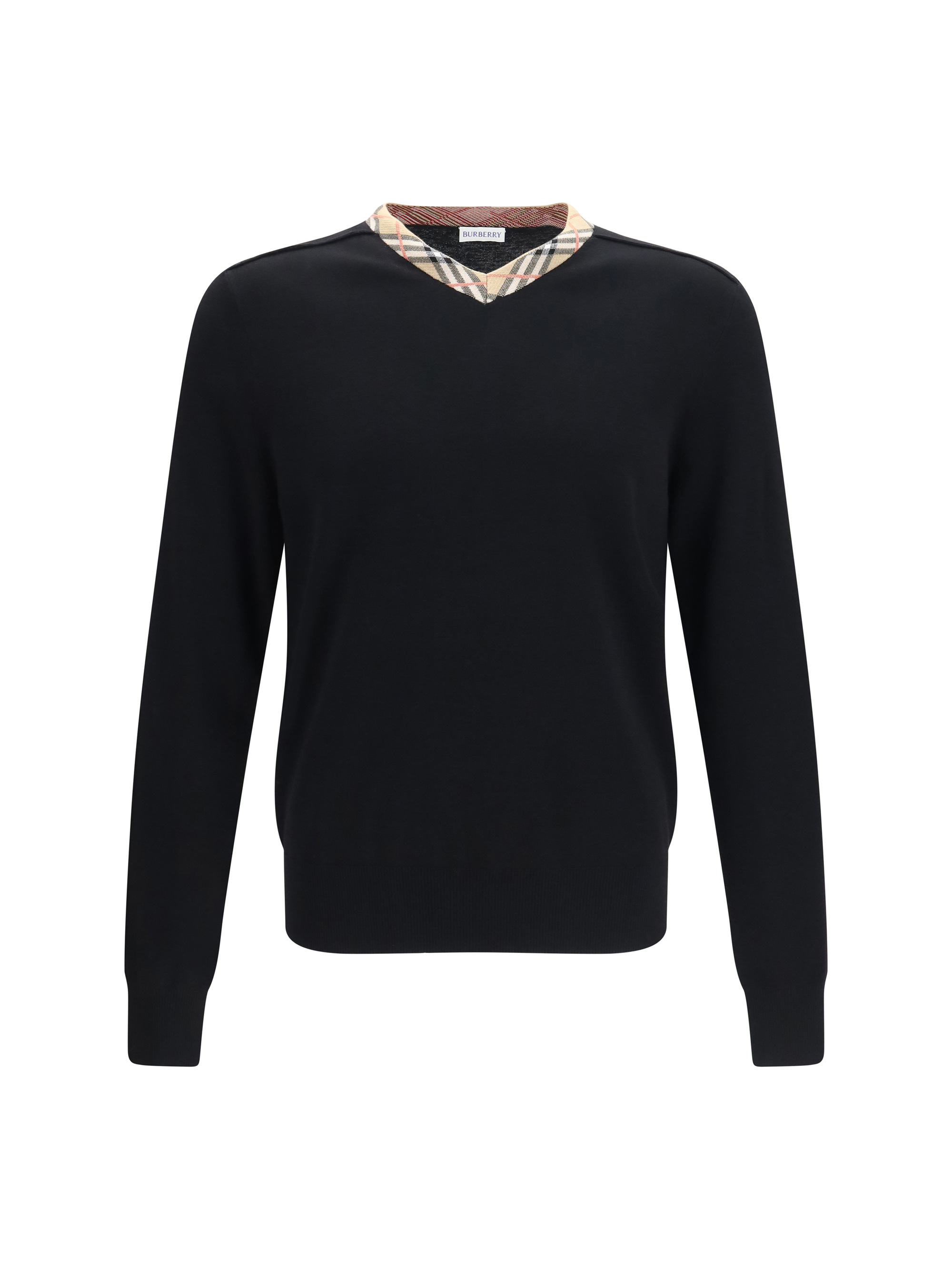 Check trim wool Sweater