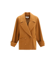 Double-breasted herringbone wool short Coat
