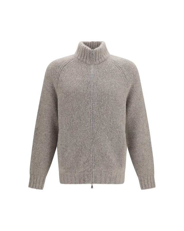 High-neck cashmere and silk Cardigan with zip