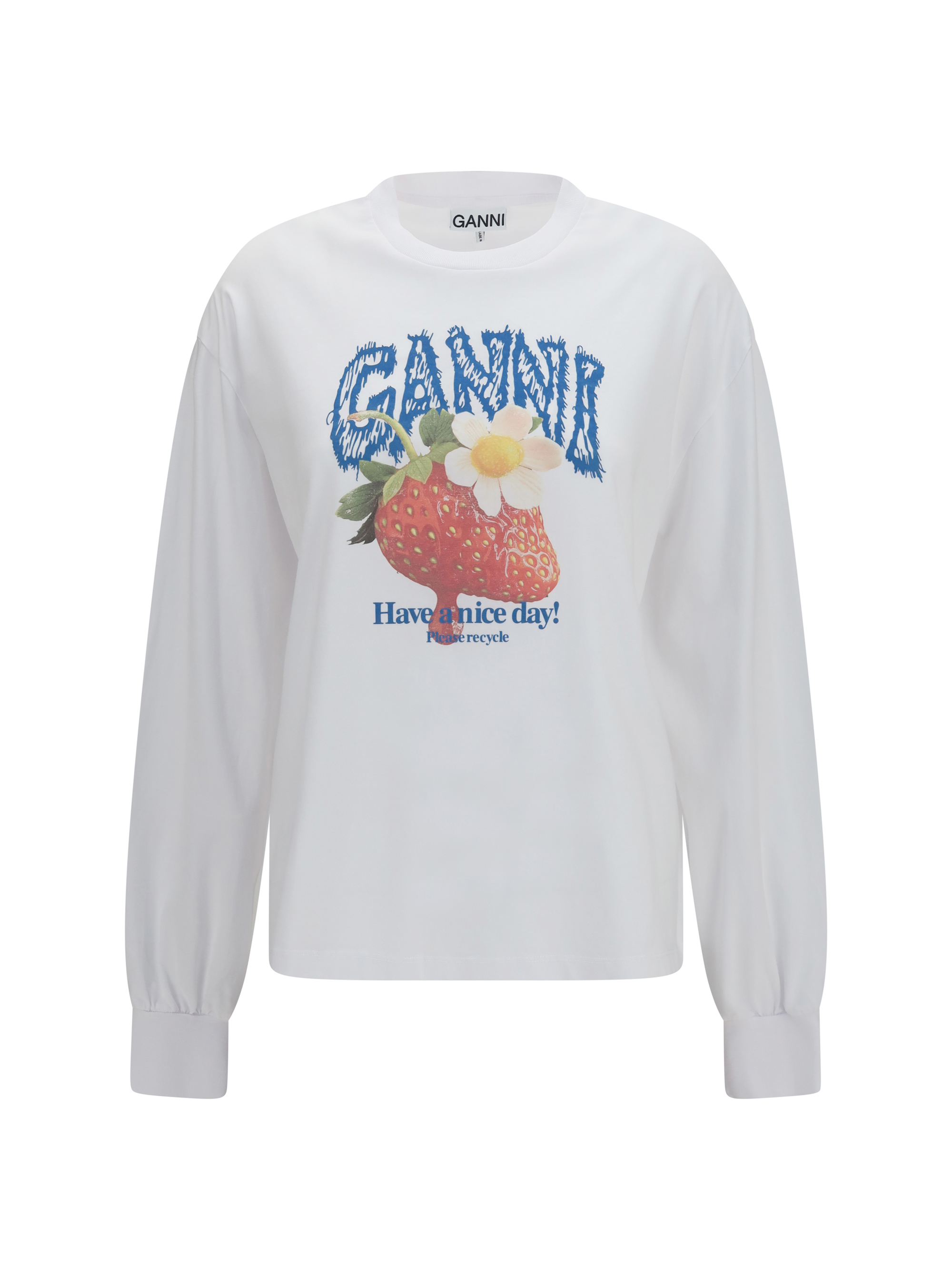Strawberry long-sleeve cotton T-shirt