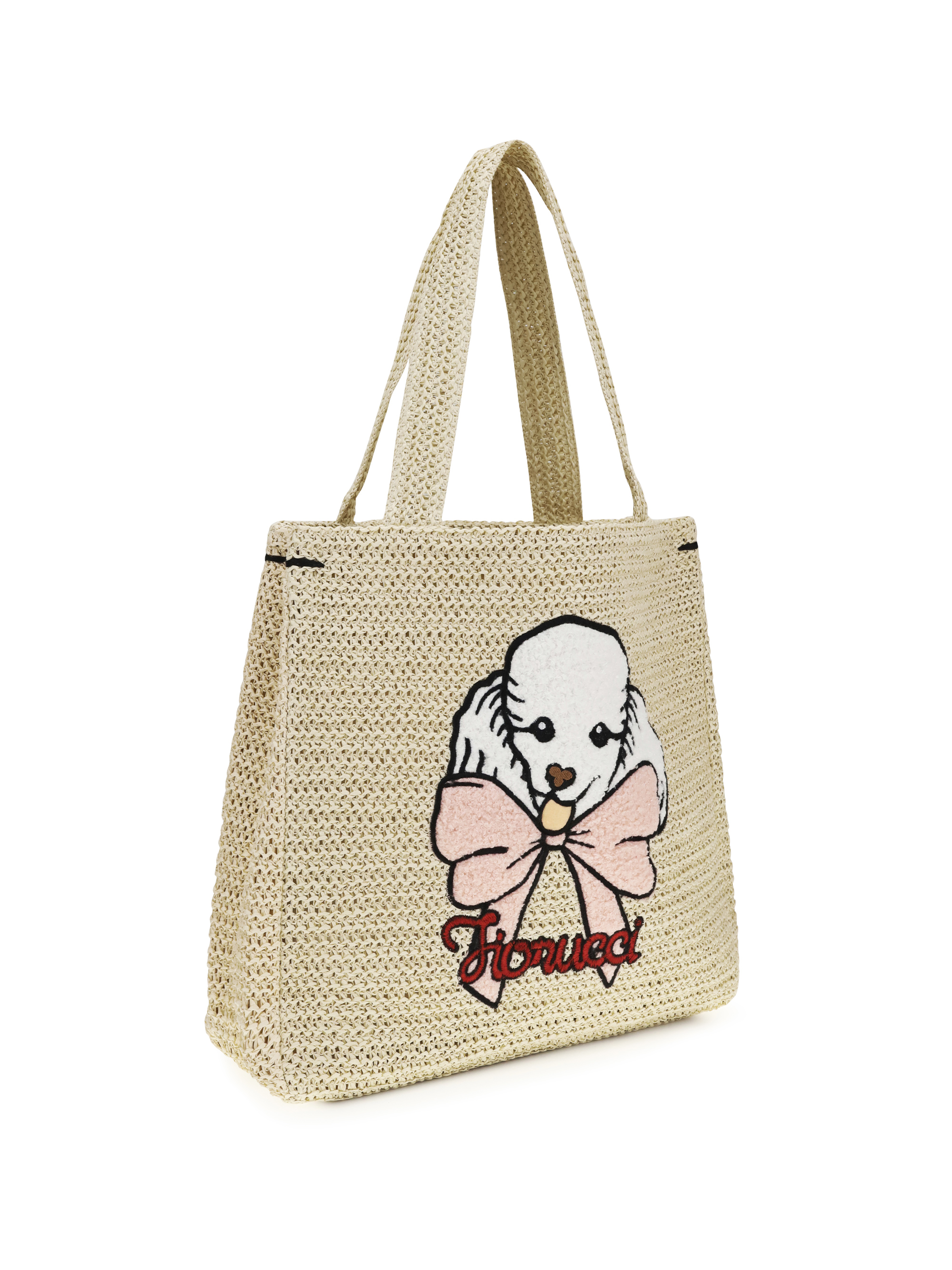 Raffia Tote Bag with poodle
