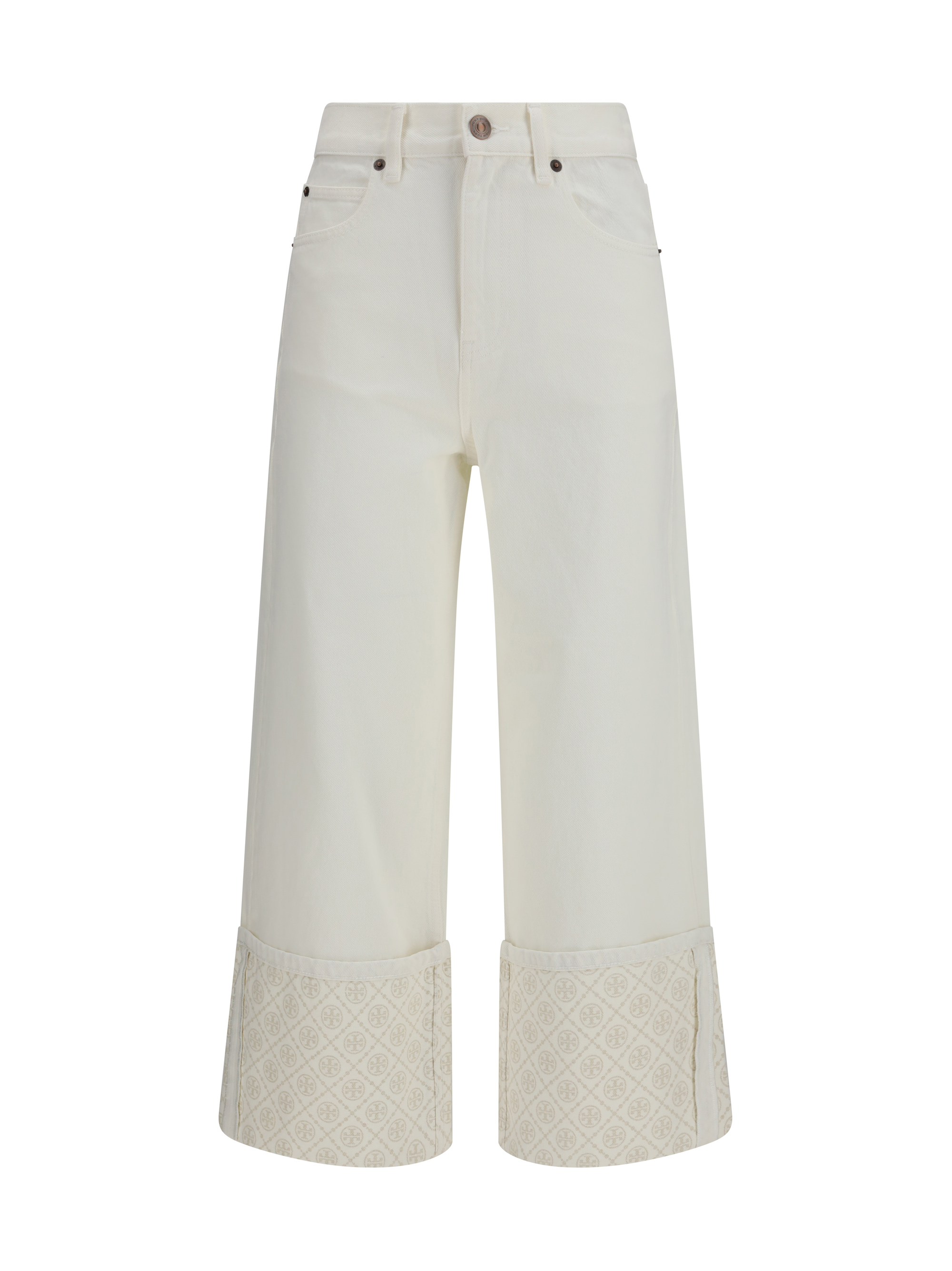 T Monogram Contrast Cuff Straight-Leg Jeans