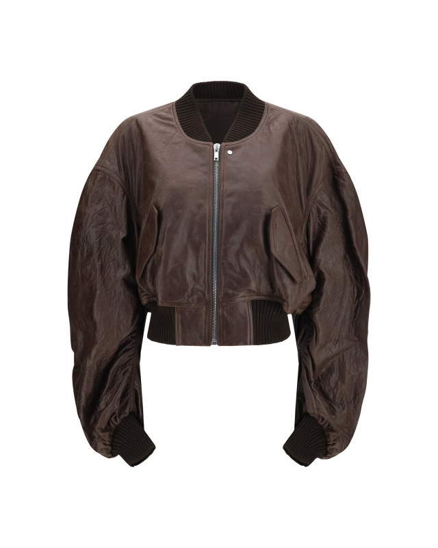 Cropped leather Bomber Jacket