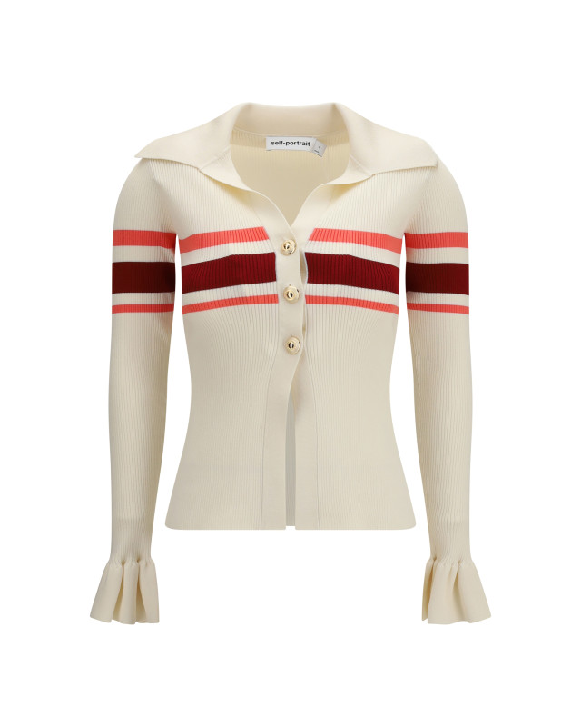 Striped viscose knit button Top