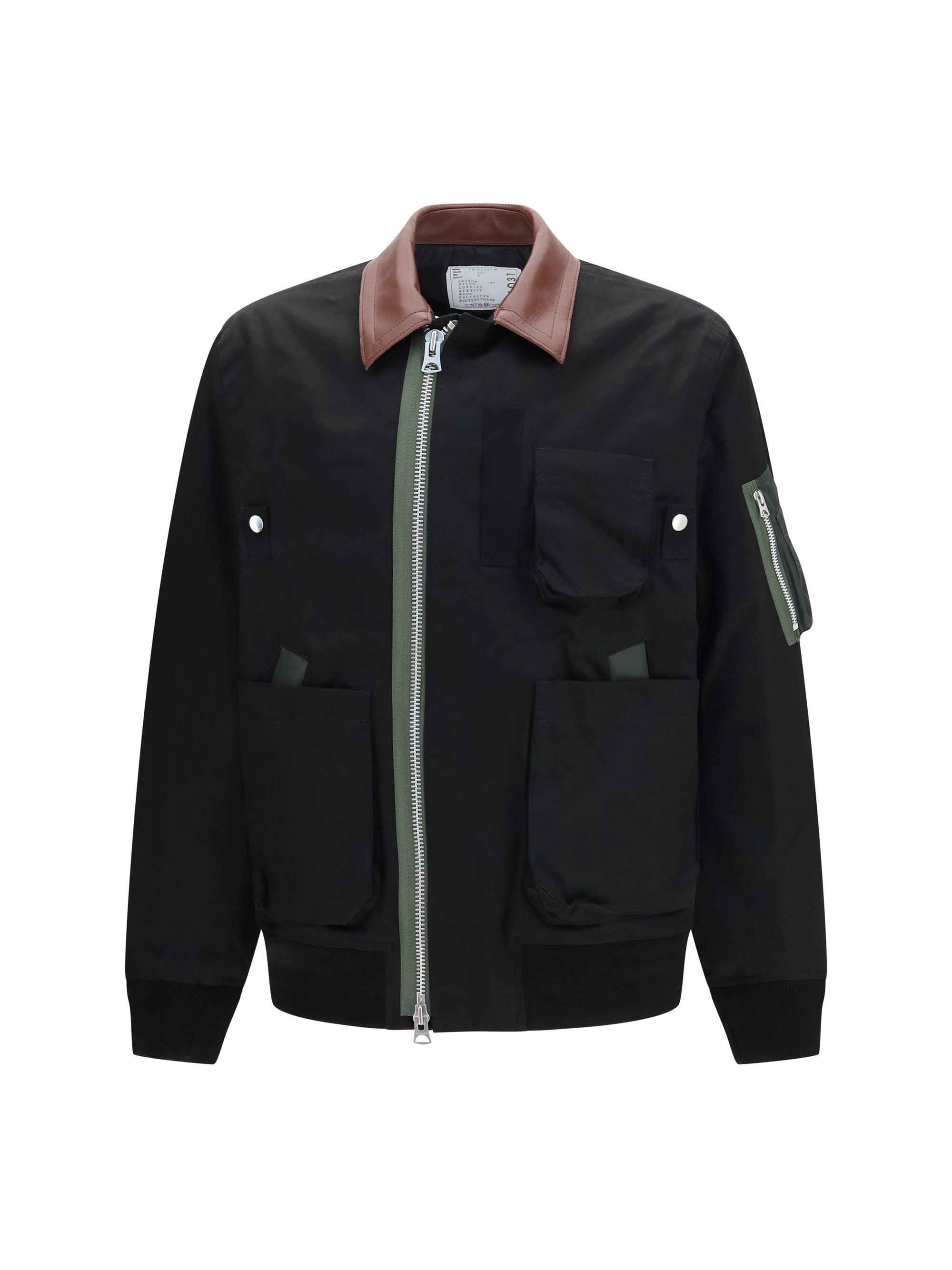Cotton Bomber Jacket with leather details