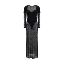 Layered long Dress in jersey and mesh