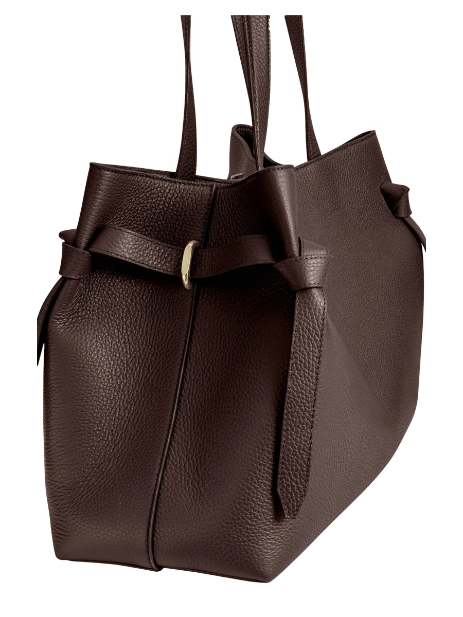 [YUZEFI] Tote bag FW26 GYOZA-TOTE-PEBBLE-GRAIN-LEATHER_ESPRESSO