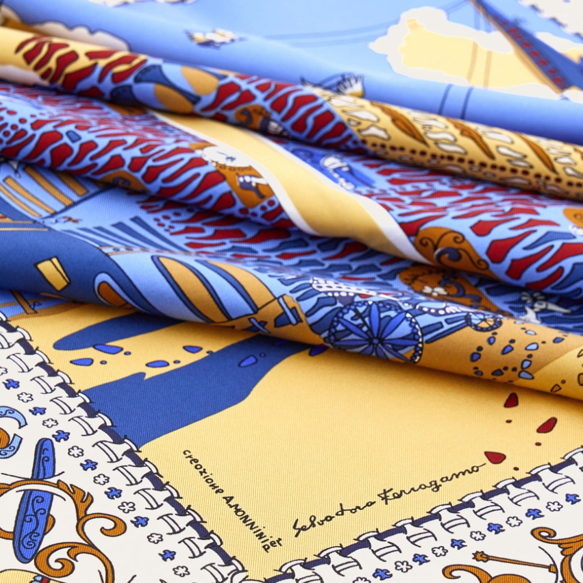 [Salvatore Ferragamo] Scarf FW26 792623311595NAVY/CAMMELLO
