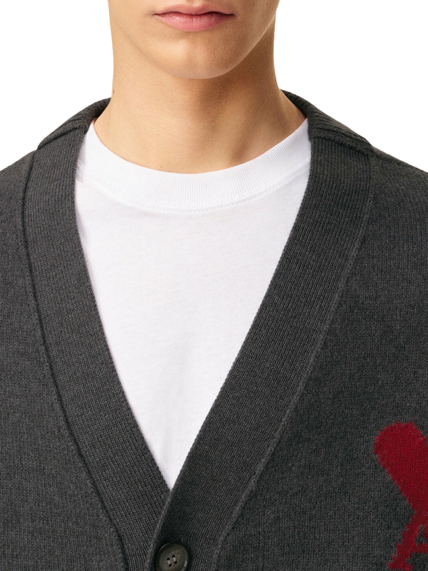 [Ami Paris] Knitwear FW26 UKC367018084 GRIS CHINE ROUGE