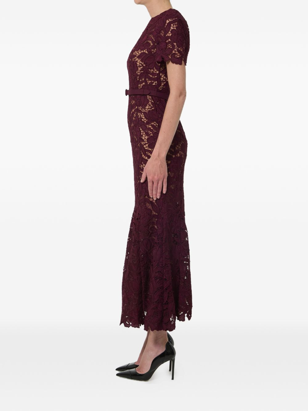 [Self - portrait] Short sleeve dress FW26 PF26-107M-BUBURGUNDY