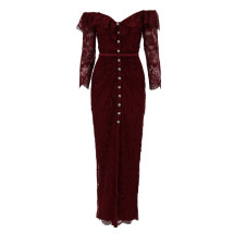[Self-portrait] Long sleeve dress SS26 RS26-188X-BU_BURGUNDY
