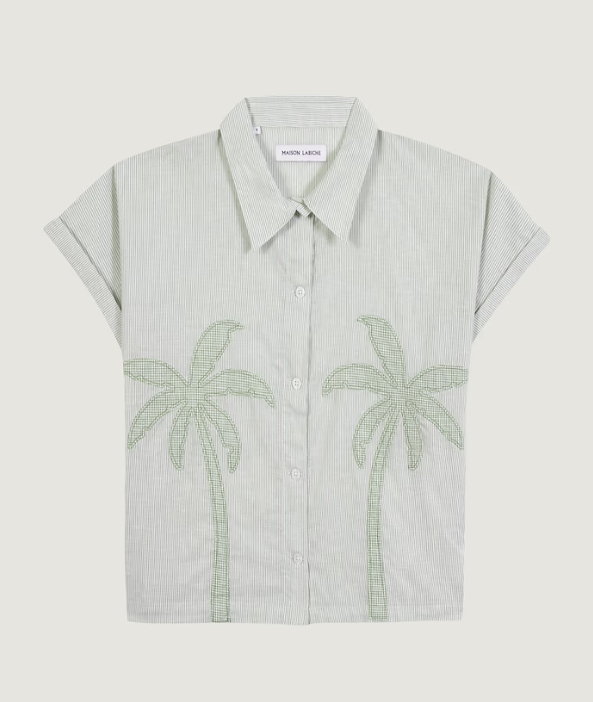 [MAISON LABICHE] Shirts Short Sleeve SS26 ZWSURVILLEPALMLINEN PATCH OLIVE