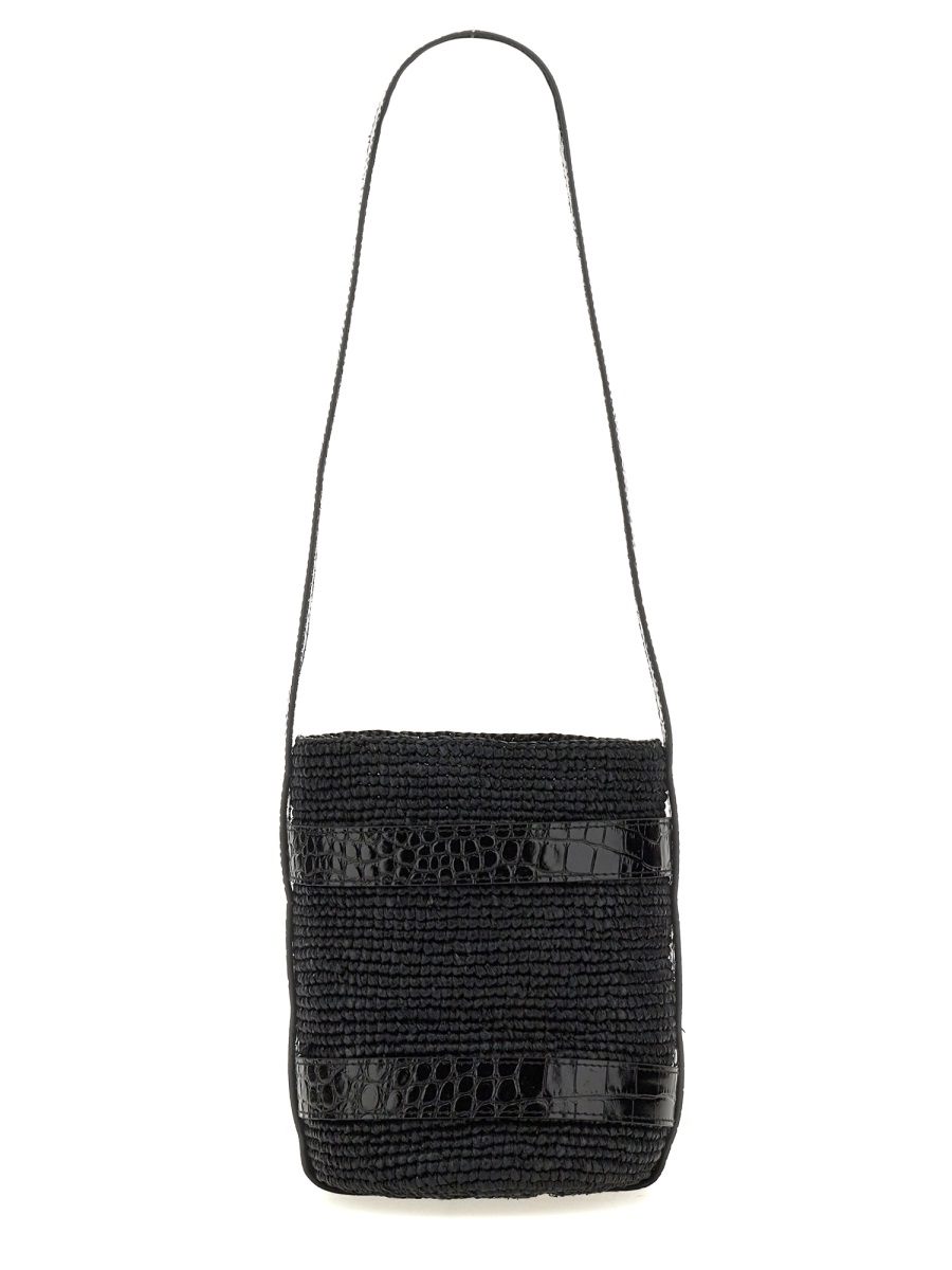 [MANEBI] Shoulder bag SS24 L9.8CT_RAFFIA&LEATHERBLACK&BLACK