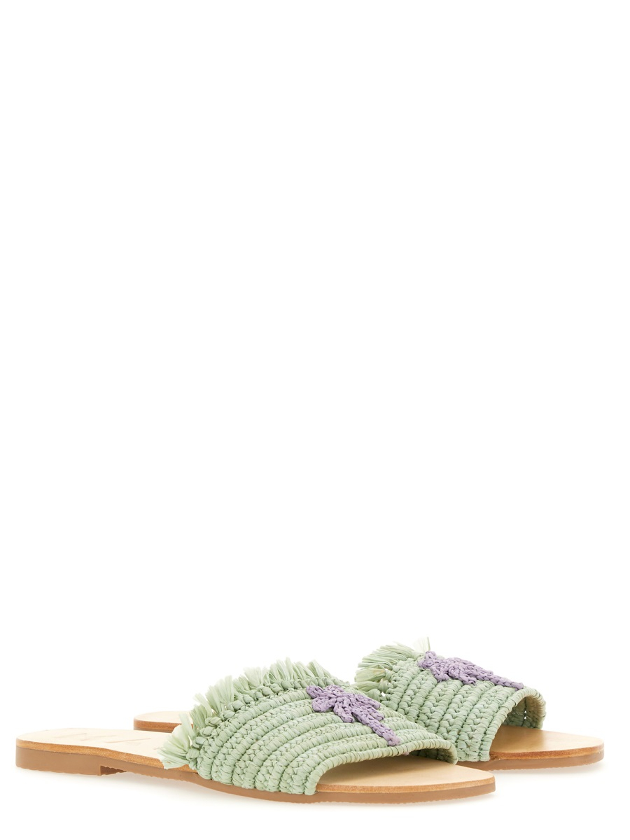 [MANEBI] Sandals SS24 P5.6Y0_FRINGEDKNOTSRAFFIASAGEWITHWISTERIALILACPALM