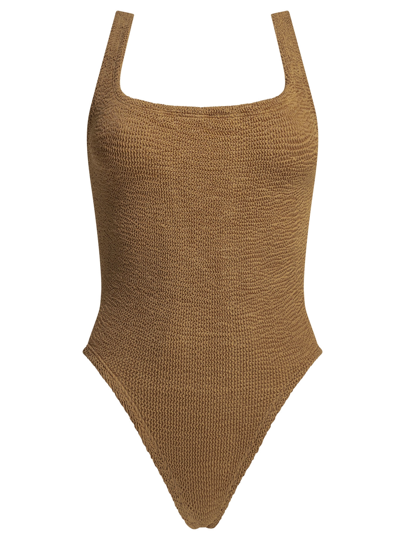 [Hunza G] Monokini SS26 SQUARE NECK SWIMMETALLIC CRINKLEMETALLIC COCOA