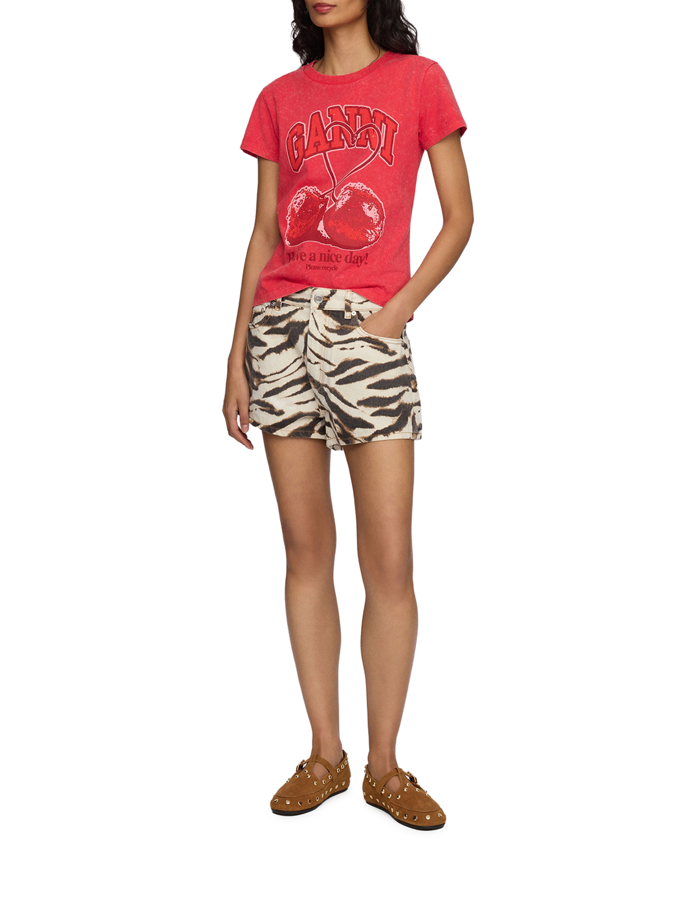 [GANNI] T-shirts Short Sleeve FW26 A1050205472 HIGH RISK RED
