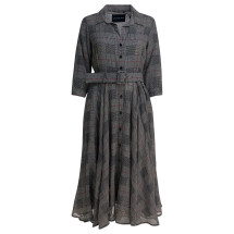 [Samantha Sung] Long sleeve dress FW25 ASTERSAVILE ROW CHECK BIG IVORY BLACK