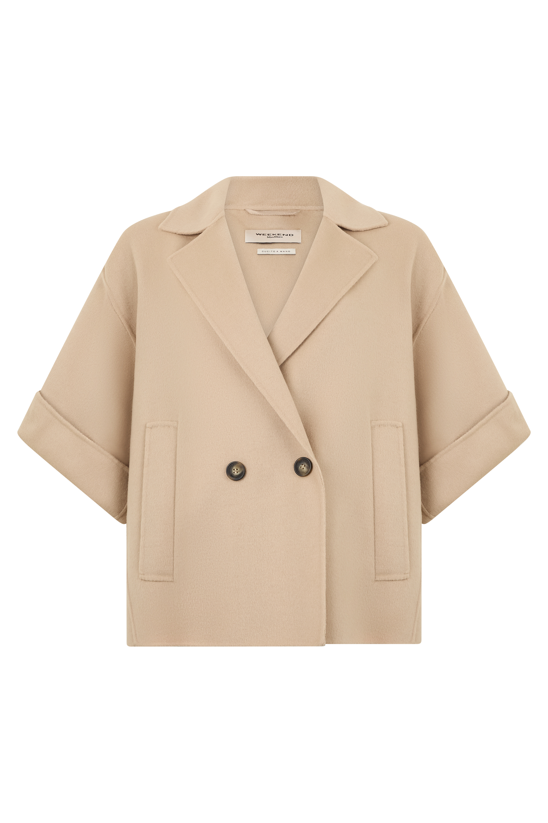 Virgin wool coat with three-quarter sleeves