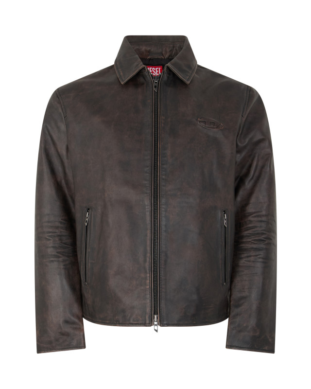 Leather jacket with zipper