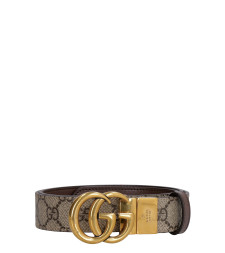 Leather and GG supreme fabric reversible belt