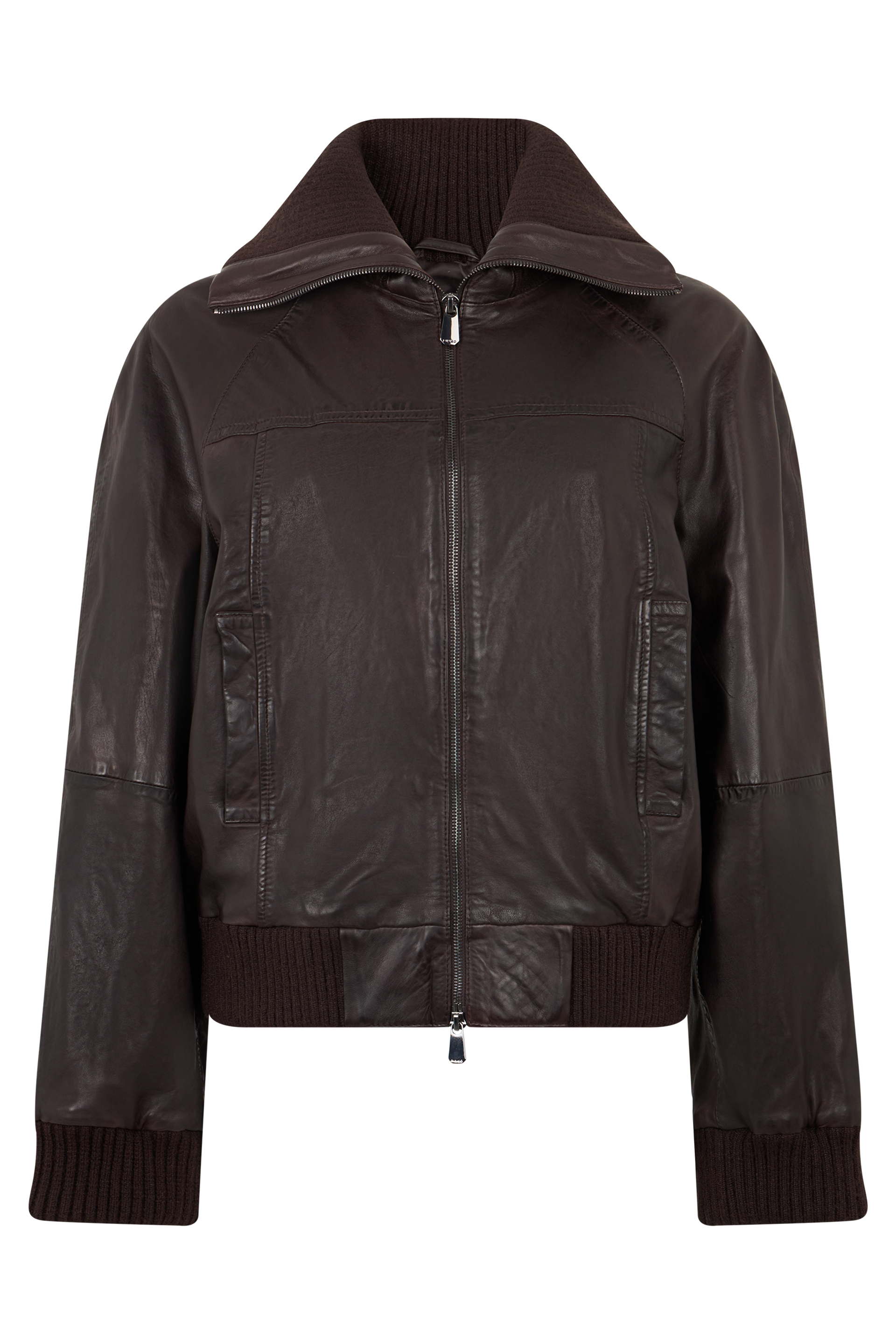 Leather jacket with knit inserts