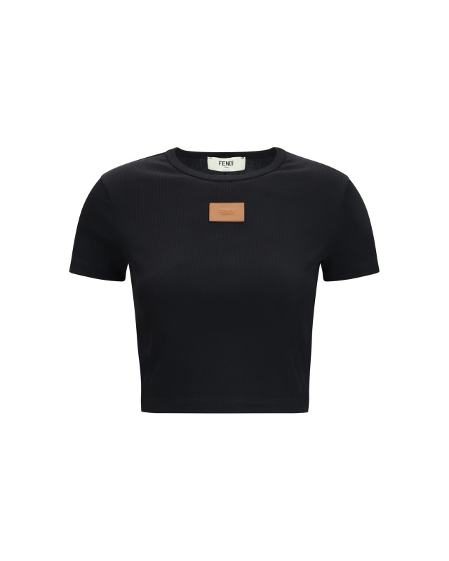 Cropped ribbed cotton T-shirt