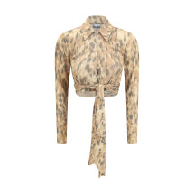 Printed marl mesh tie Blouse