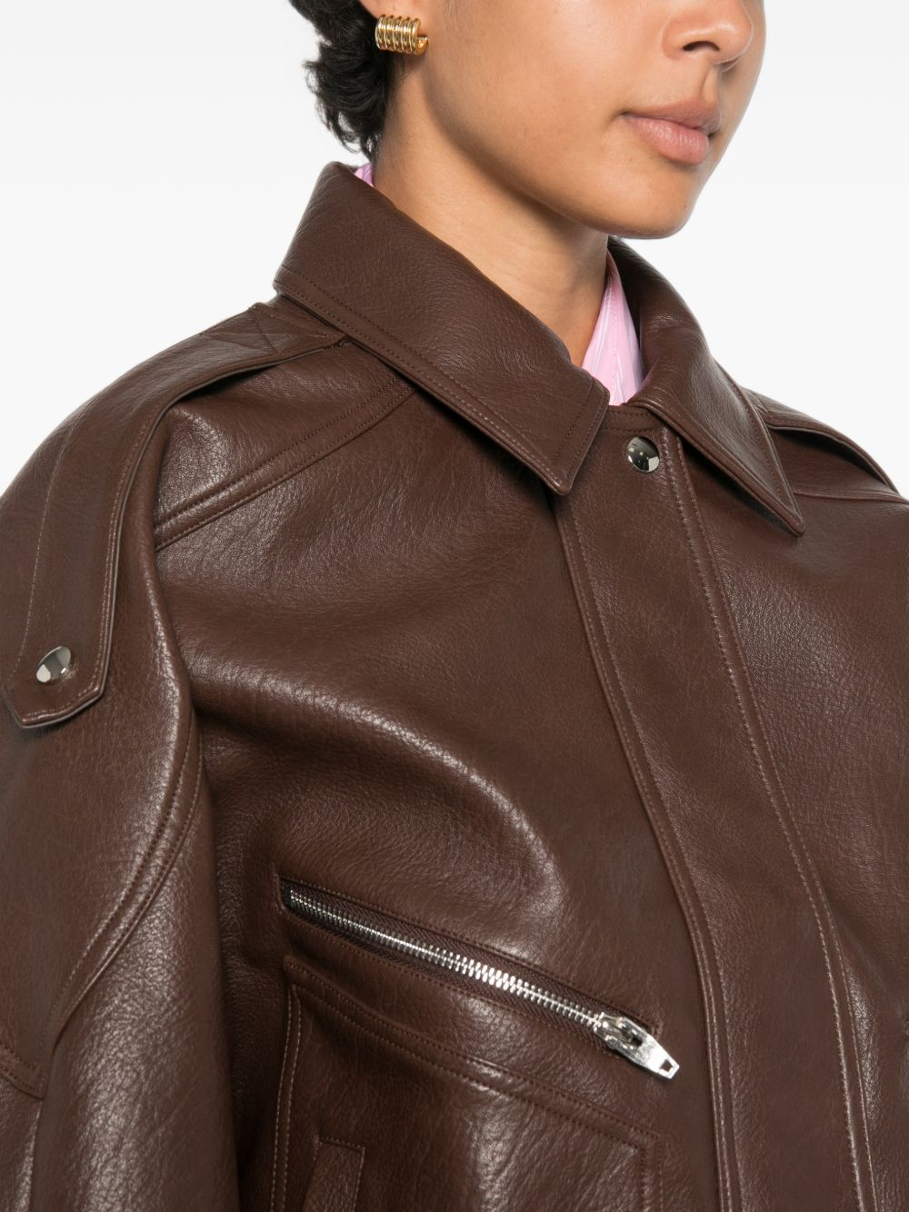 [THE FRANKIE SHOP] Leather Jacket FW26 JAFS22714200BROWN