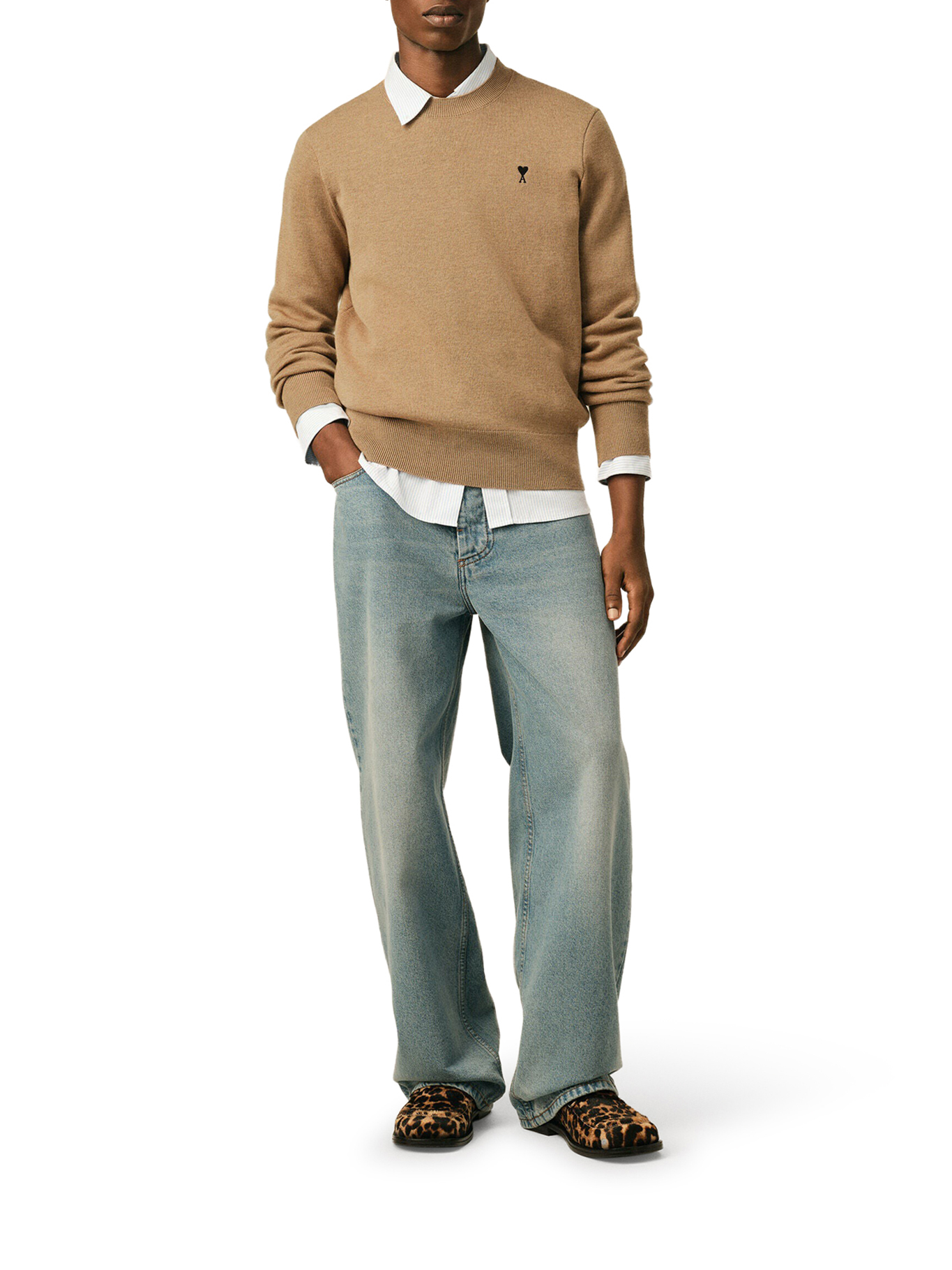 [Ami Paris] Knitwear FW26 HKS826001A335 CAMEL CHINE NOIR