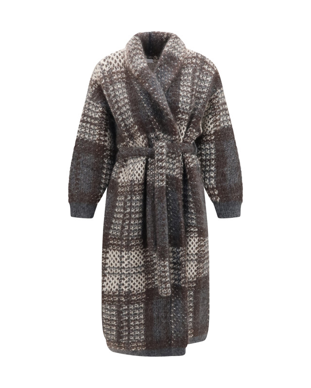 Macrocheck mohair blend Coat with belt
